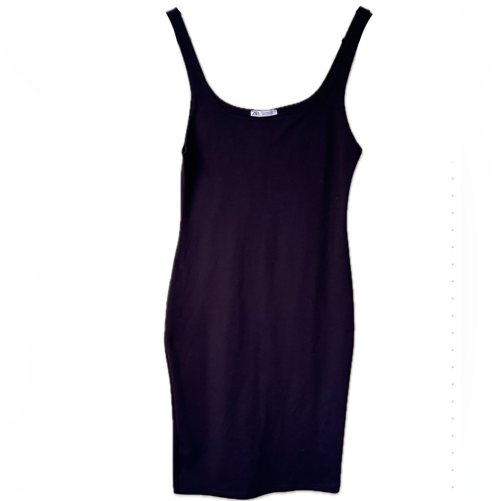 Zara Spaghetti Strap Scoop Neck Bodycon Dress Black Womens Large Classic Neutral